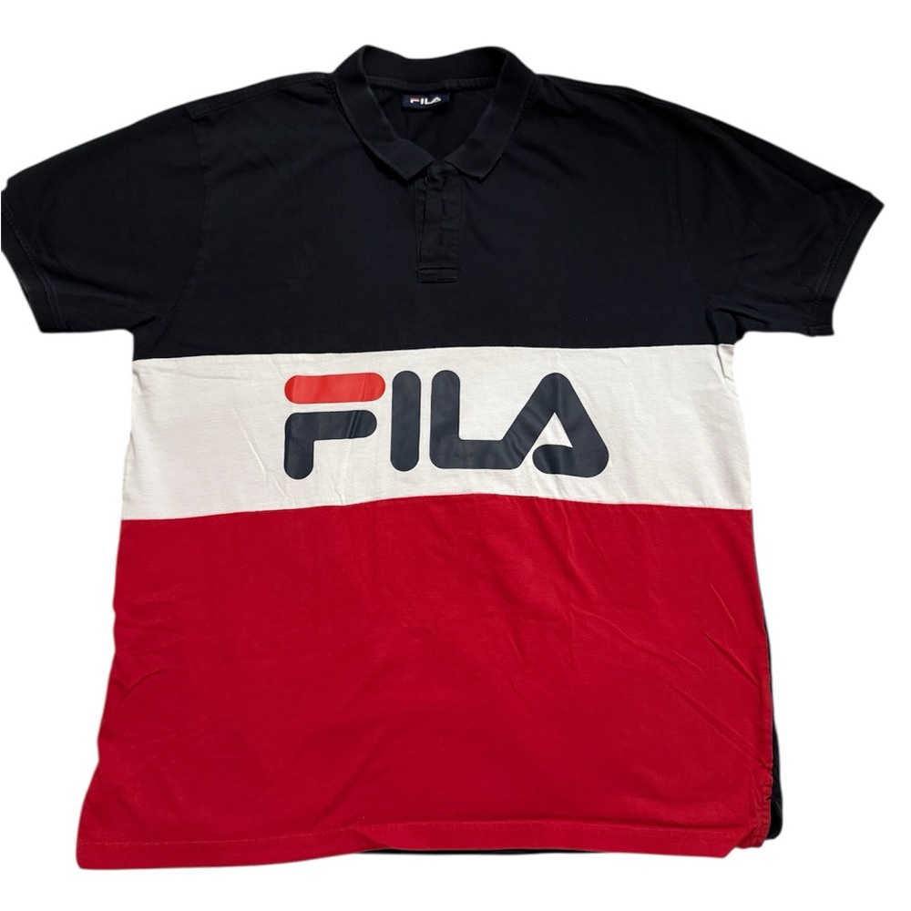 Fila Black and Red Polo Shirt with Bold Color Blocking